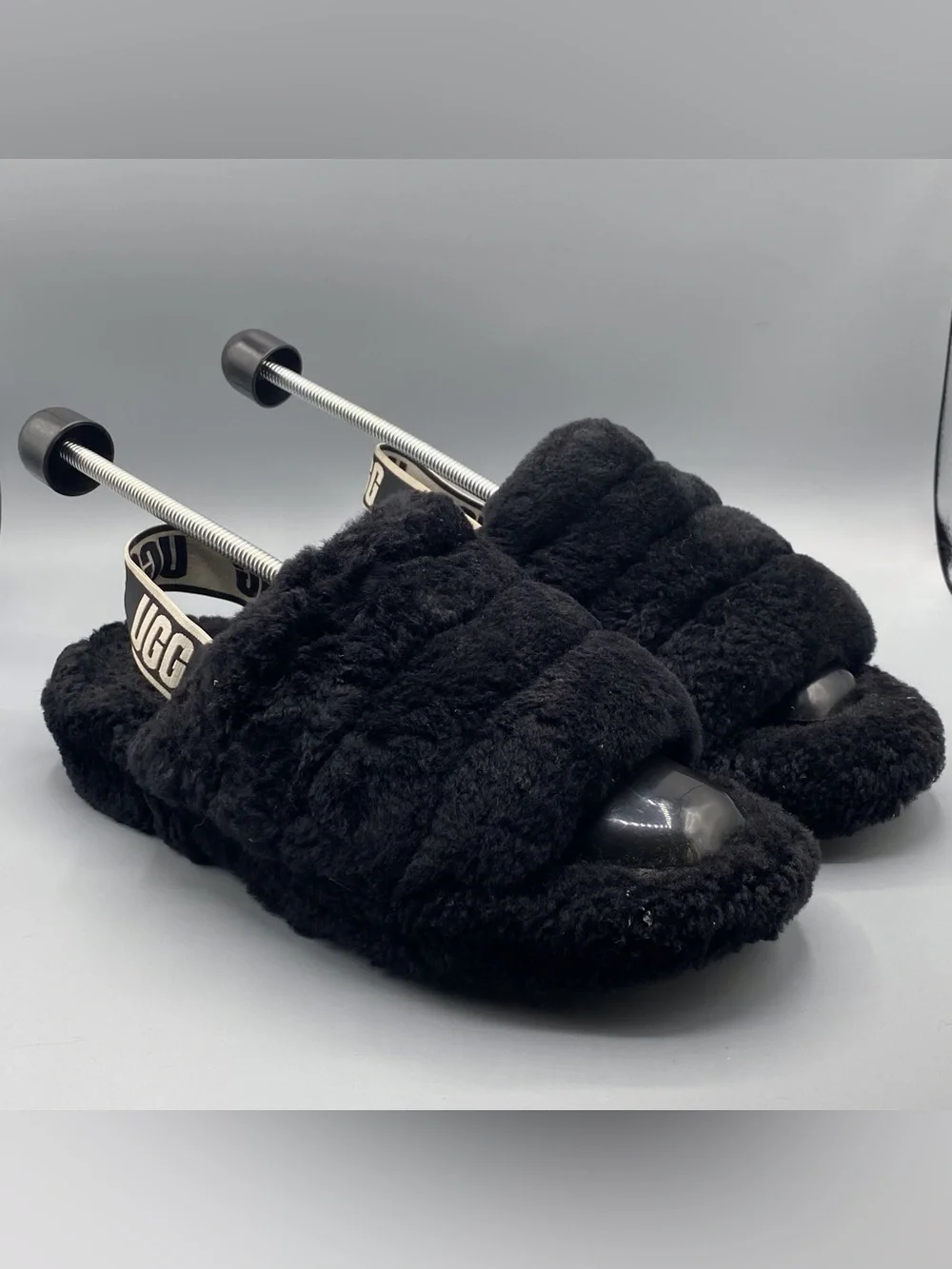 UGG Black Fluffy Sandals​